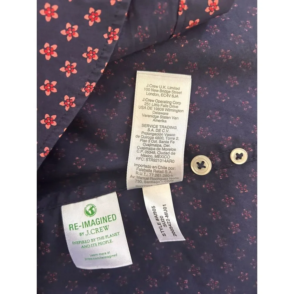J. Crew Stretch Secret Wash Floral Slim Long Sleeve Button Down Shirt Navy‎ L
